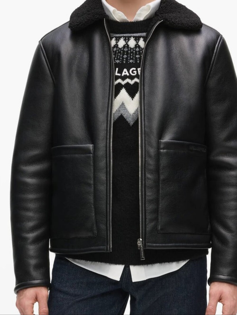 Karl Lagerfeld Shearling Collar Leather Jacket Medium